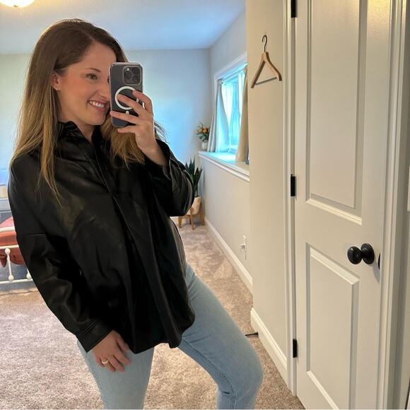 French Connection Faux Leather Top Small - Picture 3 of 9